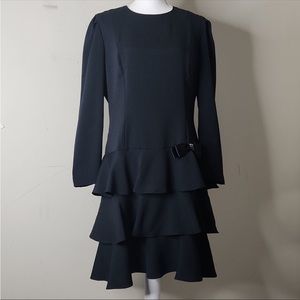 Leslie Fay long sleeves droop waist vintage dress. Layered ruffle bottom.